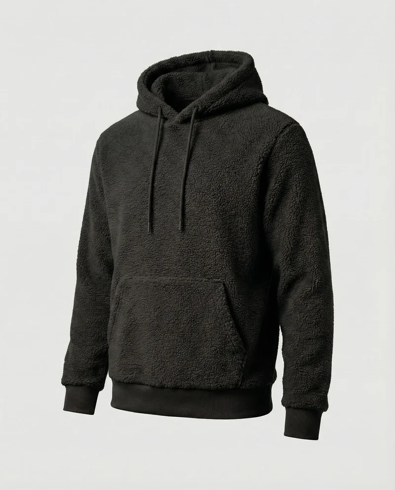 Herren Kuscheliger Teddy-Pullover mit Kapuze und elastischem Bund