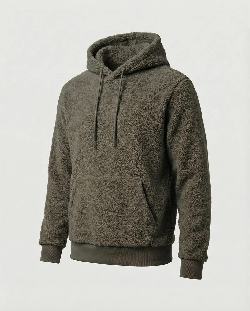 Herren Kuscheliger Teddy-Pullover mit Kapuze und elastischem Bund