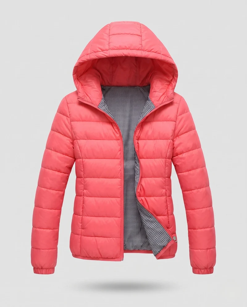 Damen ultraleichte gesteppte Kapuzenjacke mit thermischer Fütterung und taillierter Passform