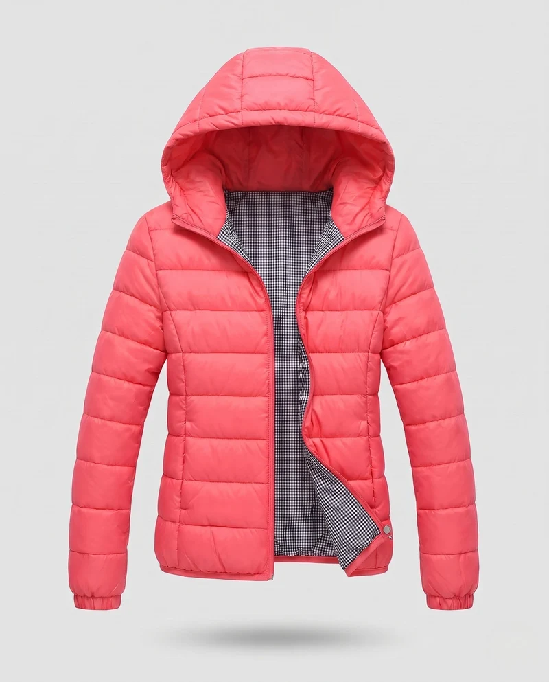 Damen ultraleichte gesteppte Kapuzenjacke mit thermischer Fütterung und taillierter Passform