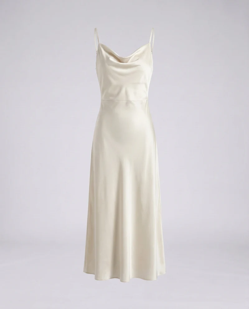 Damen elegantes Satin-Kleid mit schickem V-Ausschnitt und feinen Spaghettiträgern