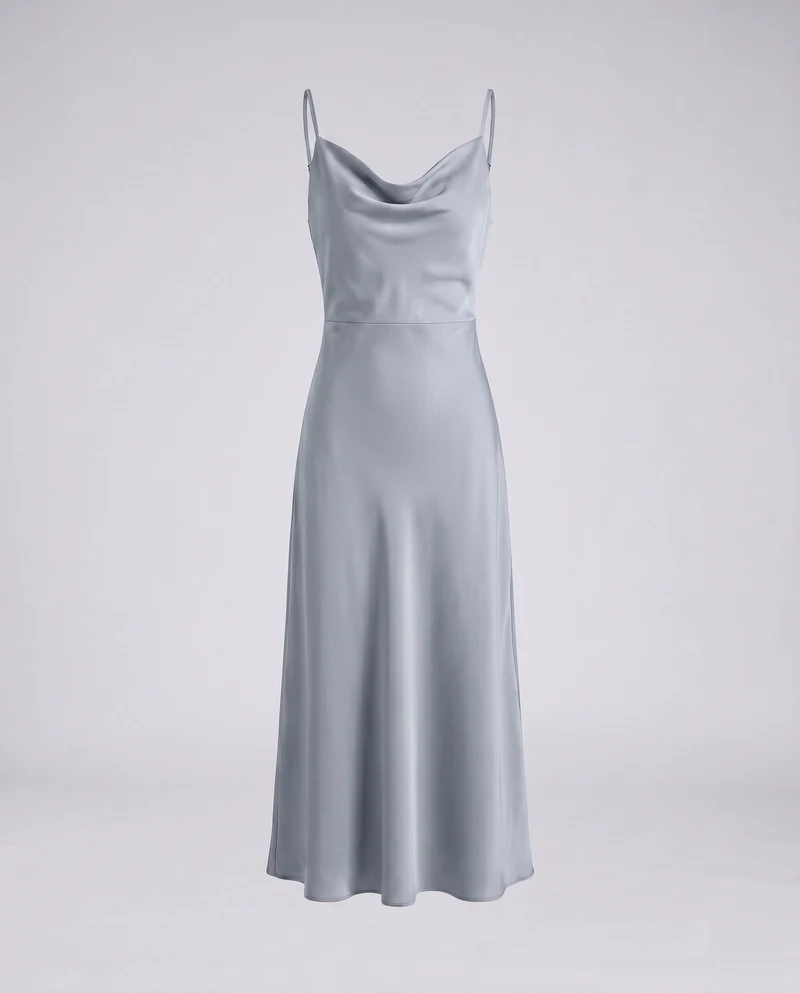 Damen elegantes Satin-Kleid mit schickem V-Ausschnitt und feinen Spaghettiträgern