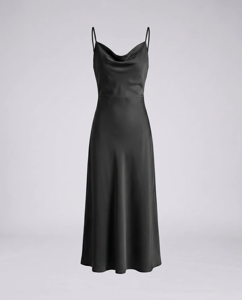 Damen elegantes Satin-Kleid mit schickem V-Ausschnitt und feinen Spaghettiträgern