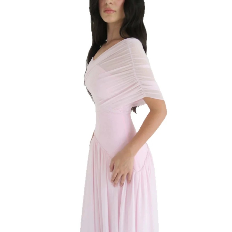 Damen Elegantes Maxikleid mit Wickeloptik und transparenten Ärmeln Nord Taschen