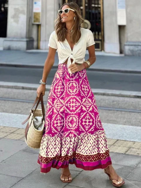 langer Sommerrock im Retro-Boho-Stil