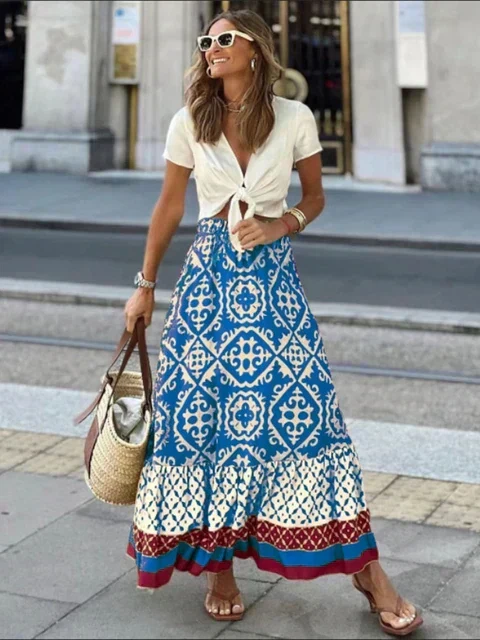 langer Sommerrock im Retro-Boho-Stil