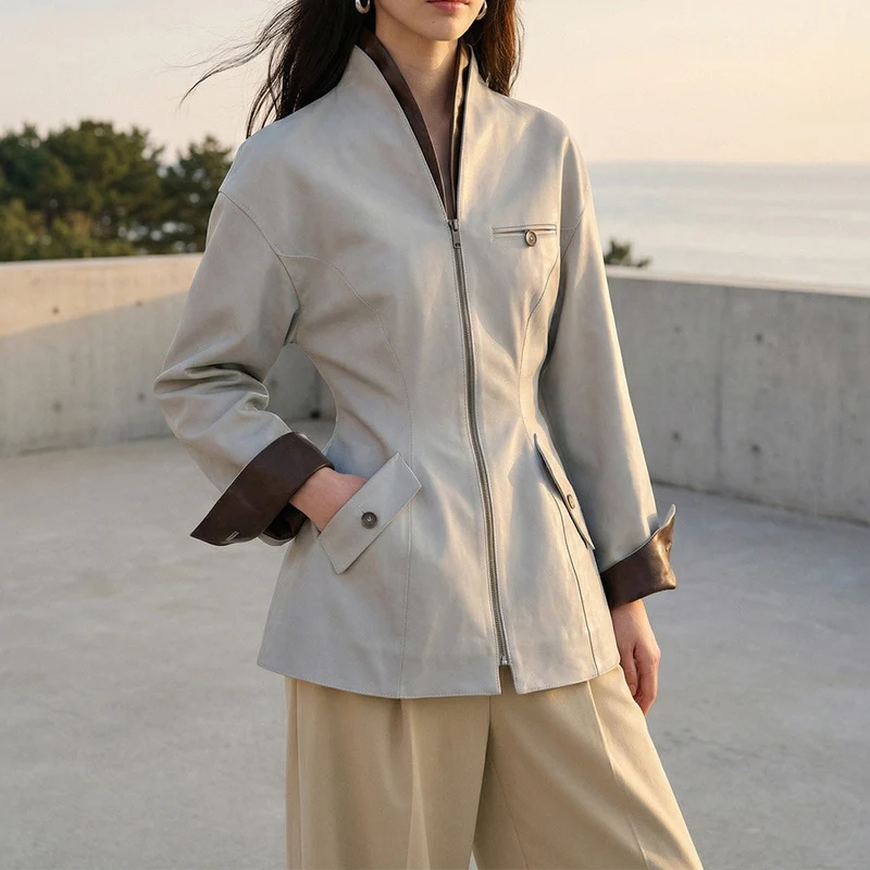 Damen modische Übergangsjacke mit Reißverschluss Nord Taschen
