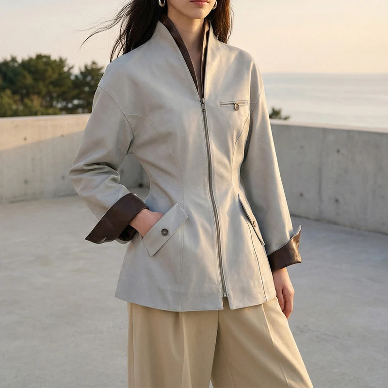 Damen modische Übergangsjacke mit Reißverschluss Nord Taschen