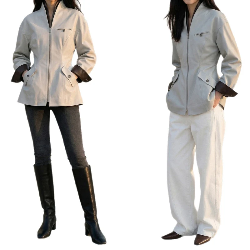 Damen modische Übergangsjacke mit Reißverschluss Nord Taschen