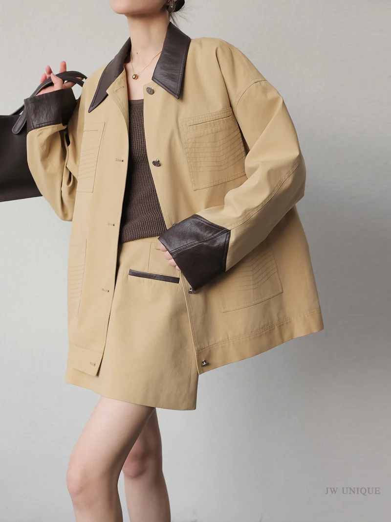 Damen Modische Übergangsjacke mit Lederakzenten Nord Taschen