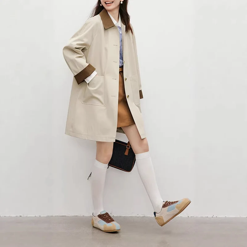 Damen Modische Übergangsjacke mit Kontrastkragen Nord Taschen
