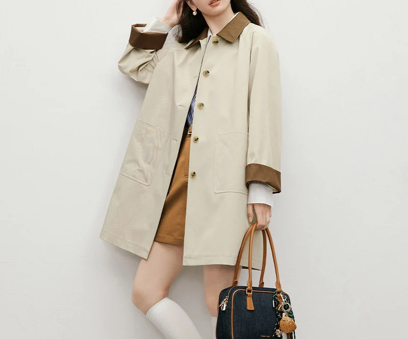 Damen Modische Übergangsjacke mit Kontrastkragen Nord Taschen