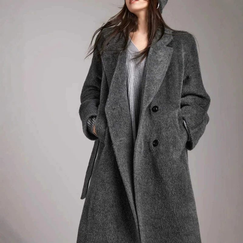 Damen Modischer und eleganter Bouclé-Mantel mit doppelter Knopfleiste Nord Taschen