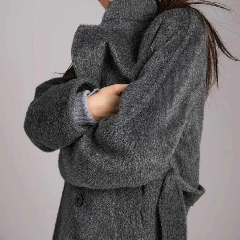 Damen Modischer und eleganter Bouclé-Mantel mit doppelter Knopfleiste Nord Taschen