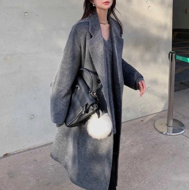 Damen Modischer und eleganter Bouclé-Mantel mit doppelter Knopfleiste Nord Taschen
