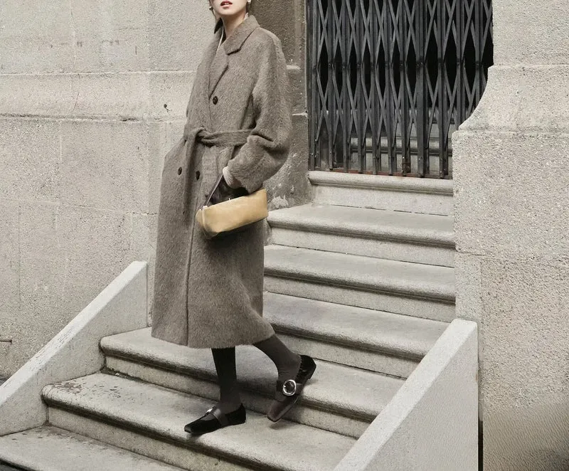 Damen Modischer und eleganter Bouclé-Mantel mit doppelter Knopfleiste Nord Taschen