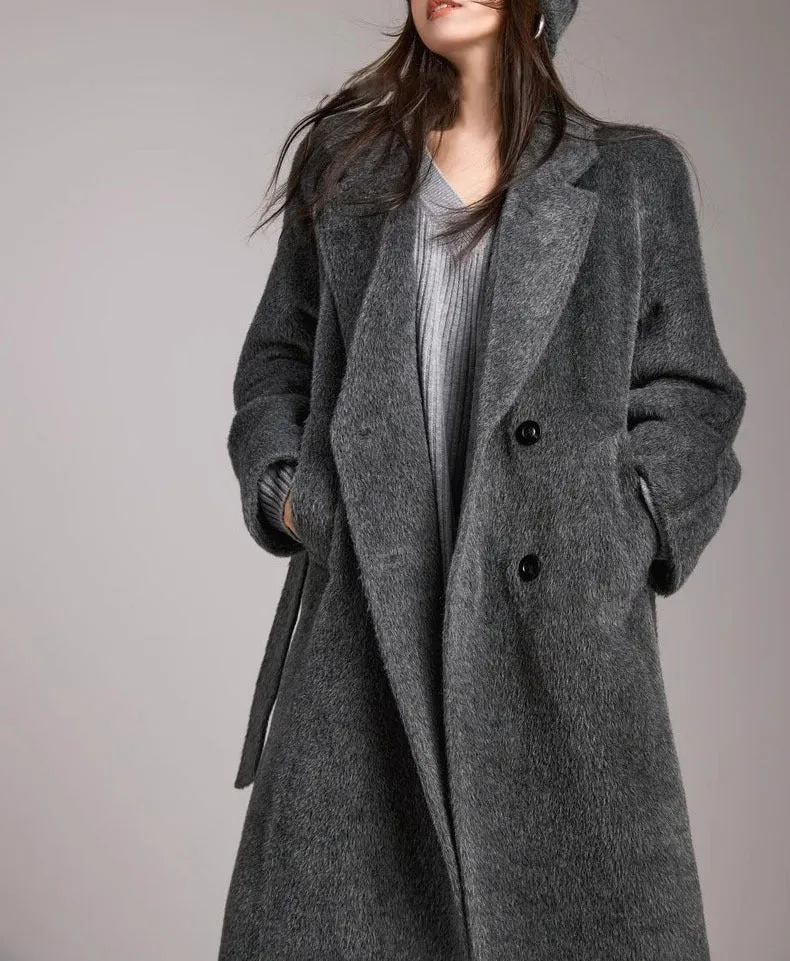 Damen Modischer und eleganter Bouclé-Mantel mit doppelter Knopfleiste Nord Taschen