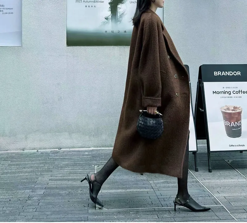 Damen Modischer und eleganter Bouclé-Mantel mit doppelter Knopfleiste Nord Taschen