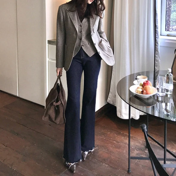 Damen Modischer Tweed Blazer Nord Taschen
