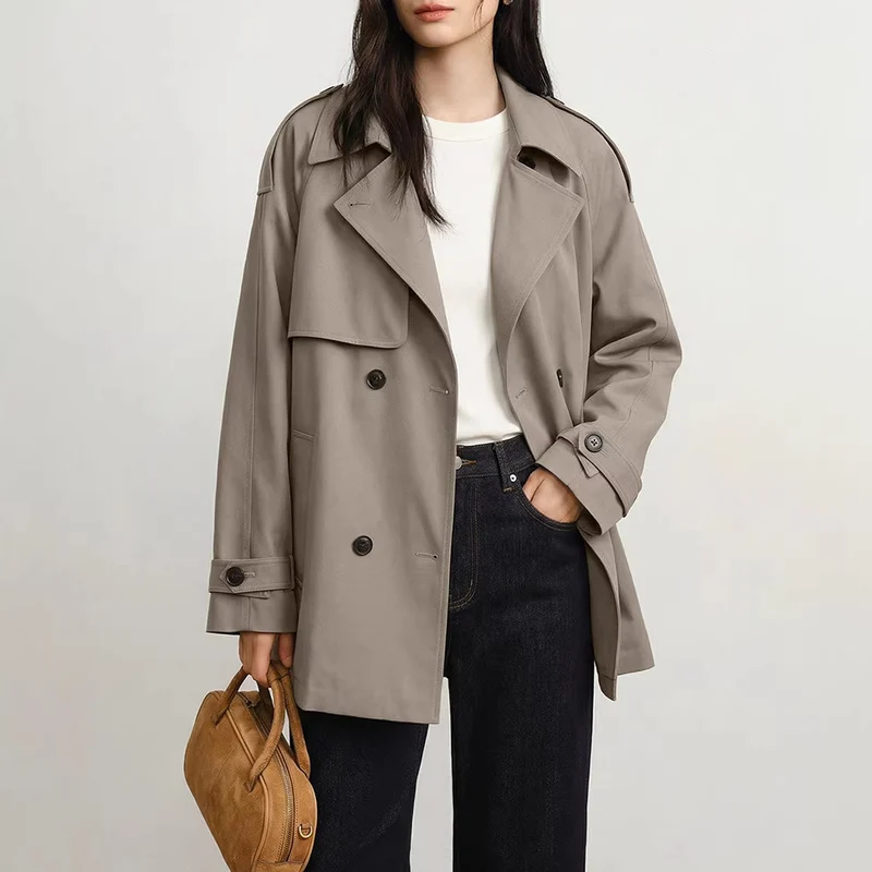 Damen Modischer Trenchcoat mit tailliertem Schnitt Nord Taschen
