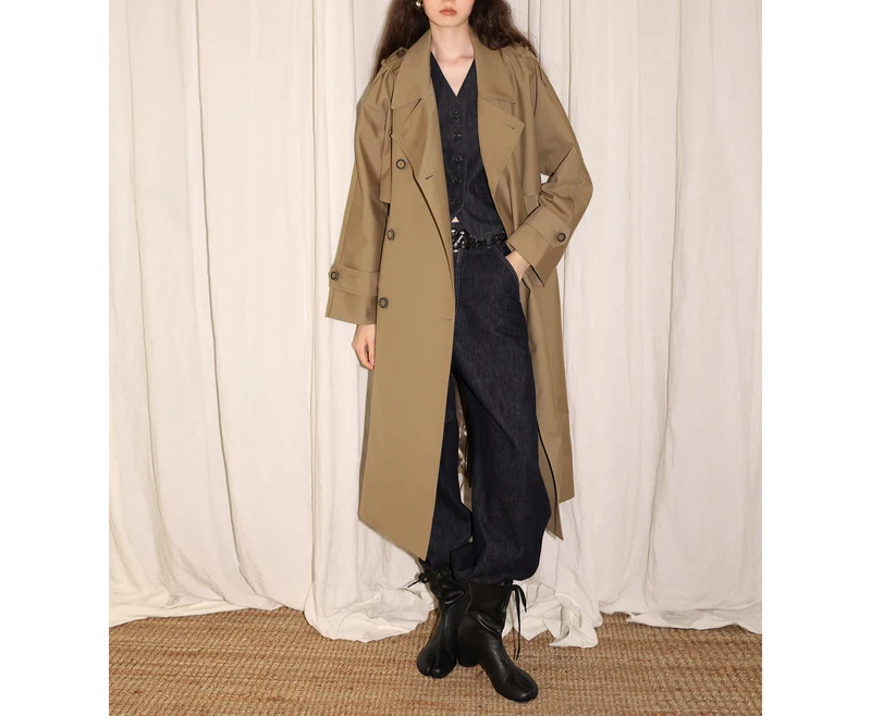 Damen Modischer Trenchcoat mit Taillengürtel und großen Taschen Nord Taschen