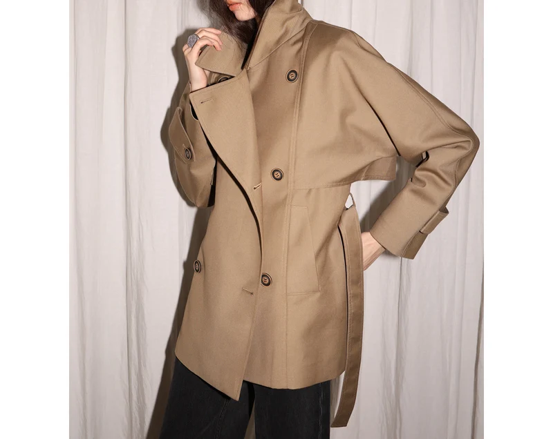 Damen Modischer Trenchcoat mit Taillengürtel und großen Taschen Nord Taschen