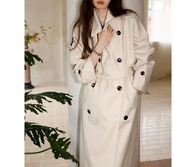 Damen Modischer Trenchcoat mit Taillengürtel und großen Taschen Nord Taschen