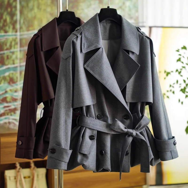 Damen Modischer Trenchcoat mit Taillengürtel Nord Taschen