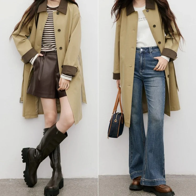 Damen Modischer Trenchcoat mit kontrastierenden Details Nord Taschen