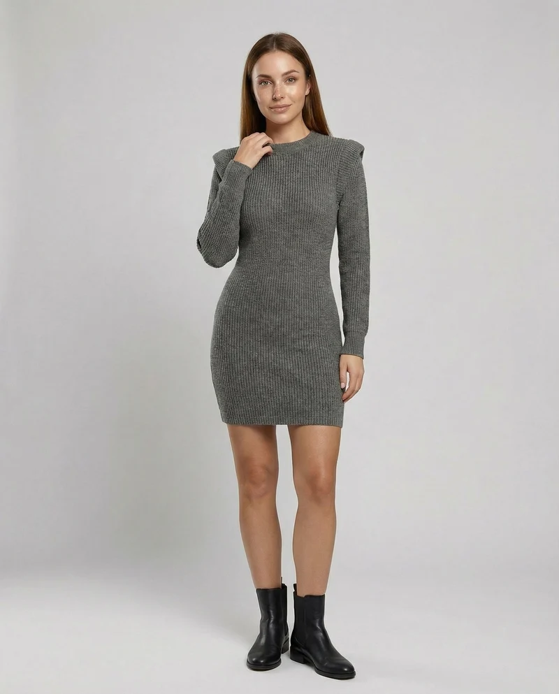 Elegantes Figurbetontes Strick Midikleid