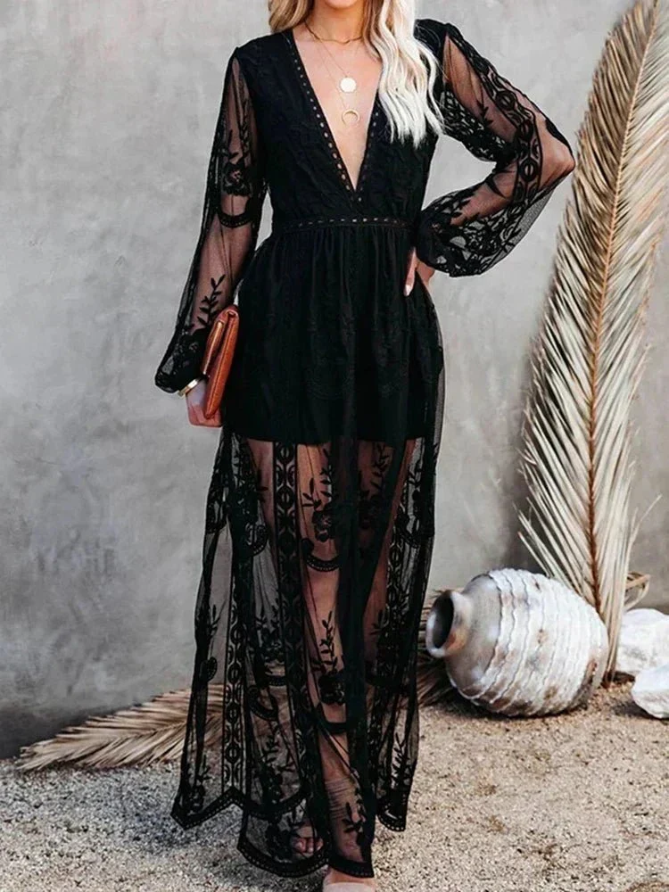 Elegantes und Fließendes Boho Spitzen-Maxikleid für Damen - Vittorelli