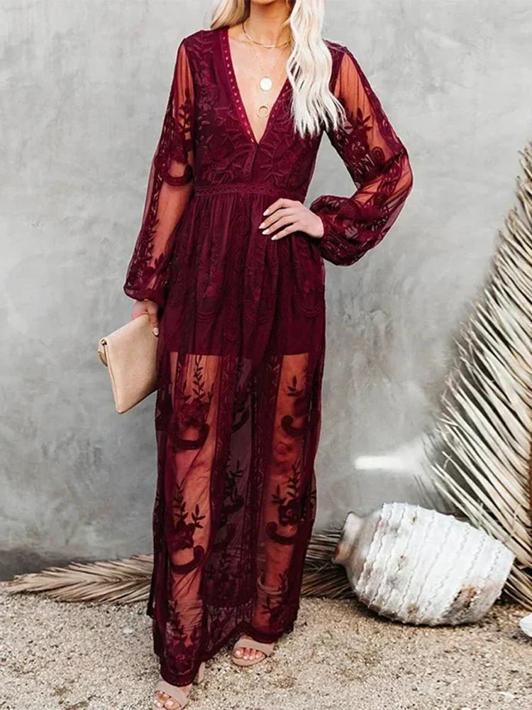 Elegantes und Fließendes Boho Spitzen-Maxikleid für Damen - Vittorelli