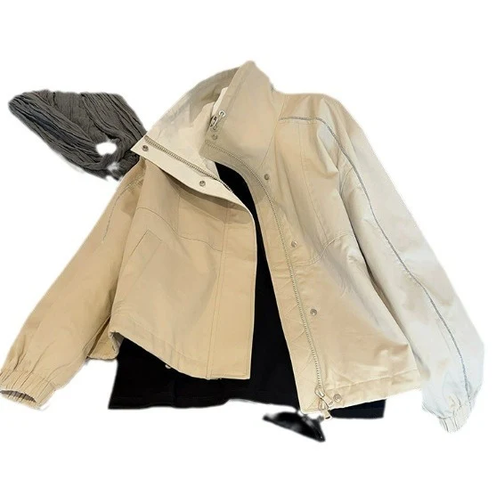 Damen Modische Übergangsjacke mit hohem Kragen und Druckknopfverschlüssen Nord Taschen