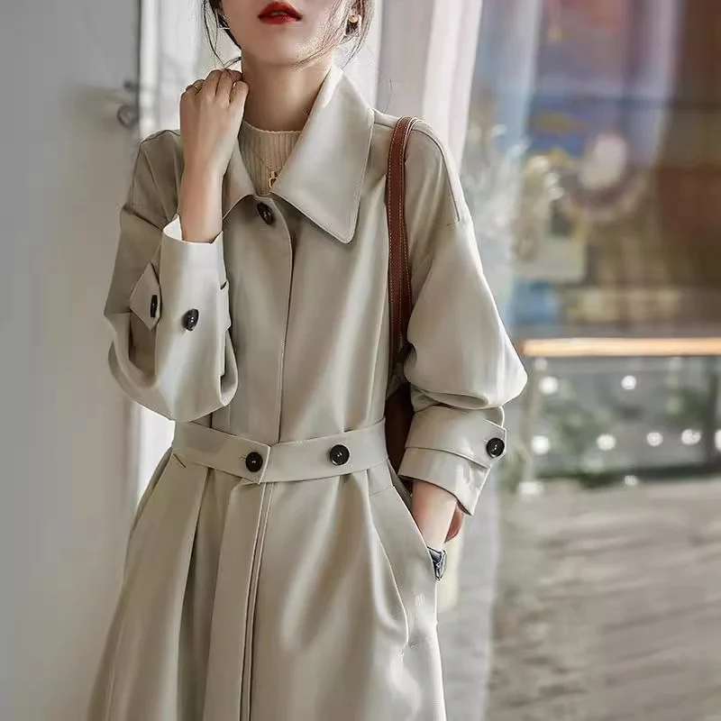 Damen Modischer Trenchcoat mit Bindegürtel Nord Taschen