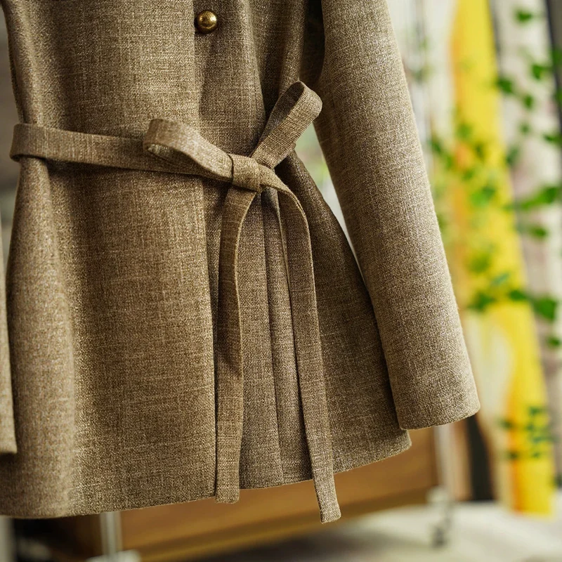 Damen Modische Blazerjacke mit Taillengürtel Nord Taschen