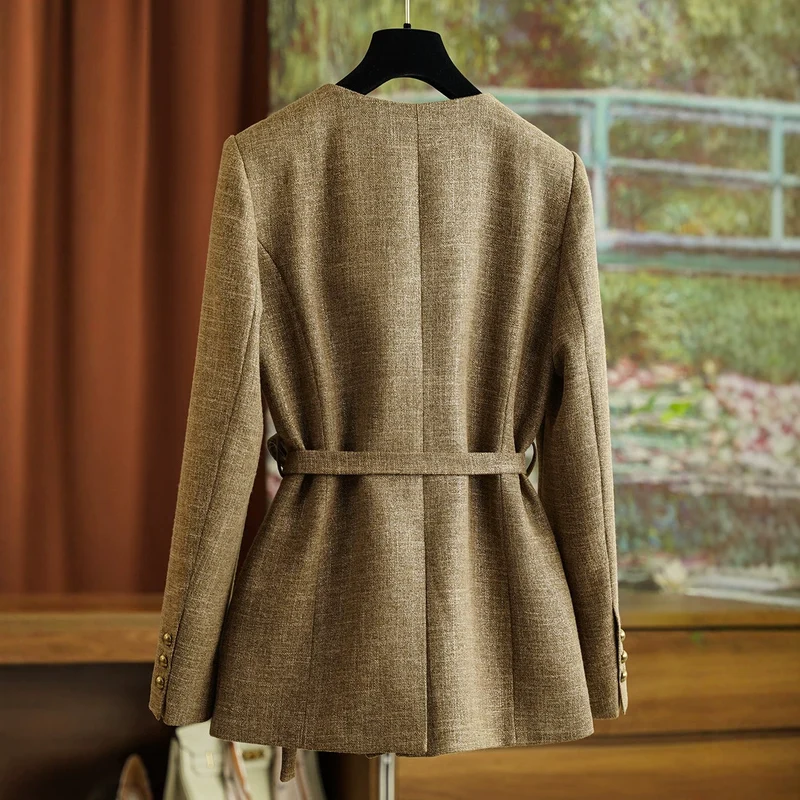 Damen Modische Blazerjacke mit Taillengürtel Nord Taschen