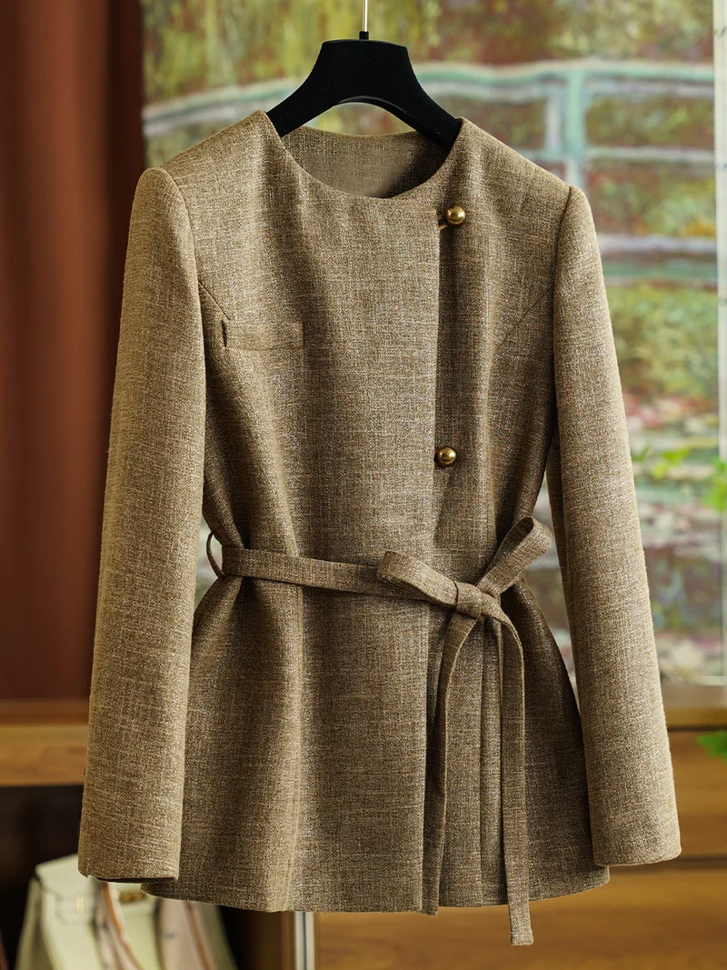 Damen Modische Blazerjacke mit Taillengürtel Nord Taschen
