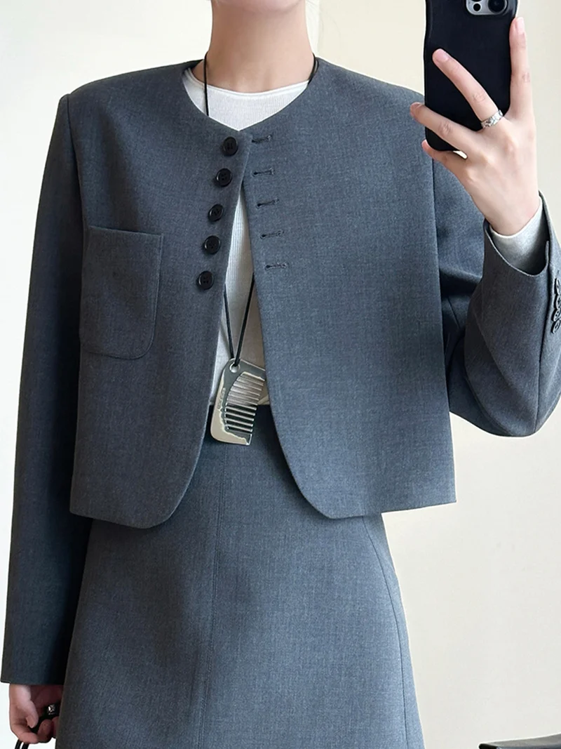 Damen Modische Blazerjacke mit kurzen Ärmeln Nord Taschen
