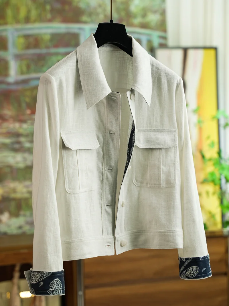 Damen Modische Baumwolljacke mit asymmetrischem Kragen Nord Taschen
