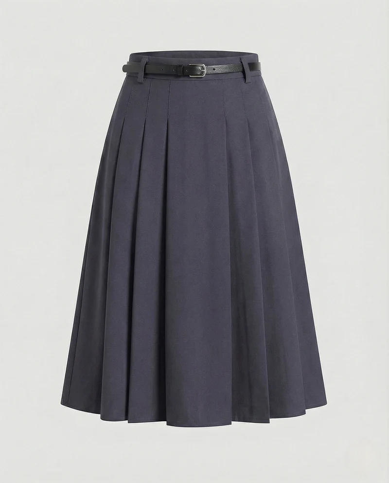 Midirock Damen Plissee A-Linie High Waist