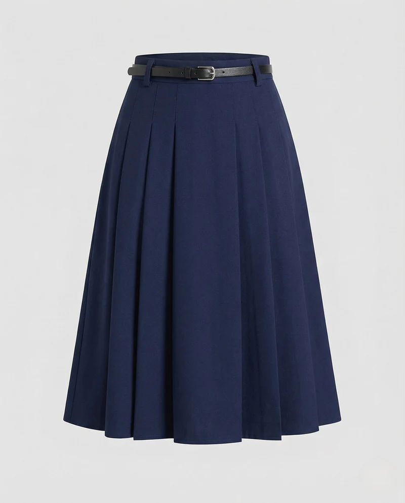 Midirock Damen Plissee A-Linie High Waist
