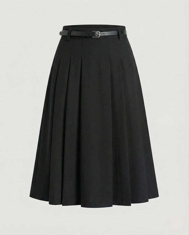 Midirock Damen Plissee A-Linie High Waist