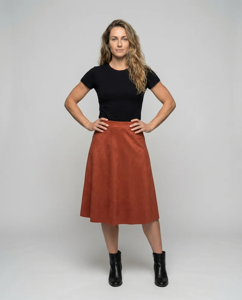 Damen Klassische Mittige Ziernaht Veloursimitat Midirock