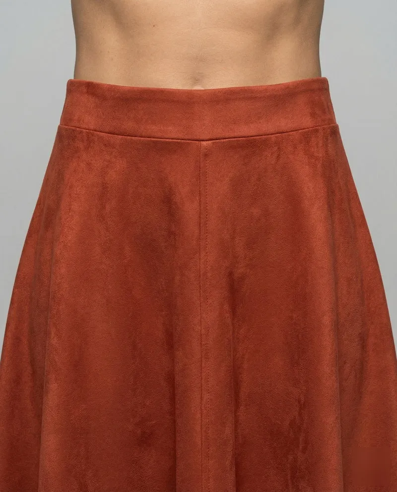 Damen Klassische Mittige Ziernaht Veloursimitat Midirock