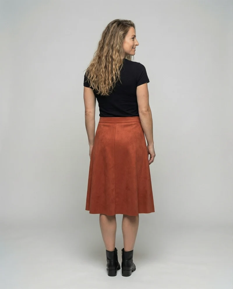 Damen Klassische Mittige Ziernaht Veloursimitat Midirock