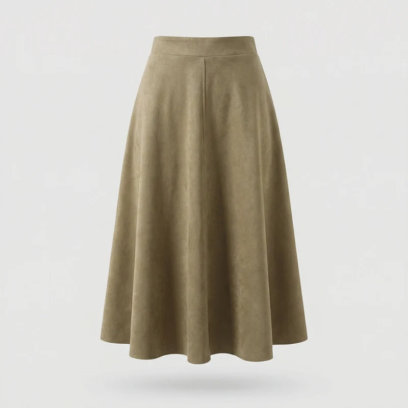 Damen Klassische Mittige Ziernaht Veloursimitat Midirock