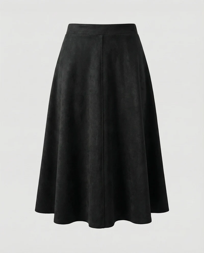 Damen Klassische Mittige Ziernaht Veloursimitat Midirock