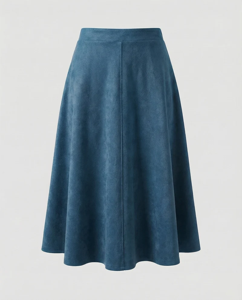 Damen Klassische Mittige Ziernaht Veloursimitat Midirock