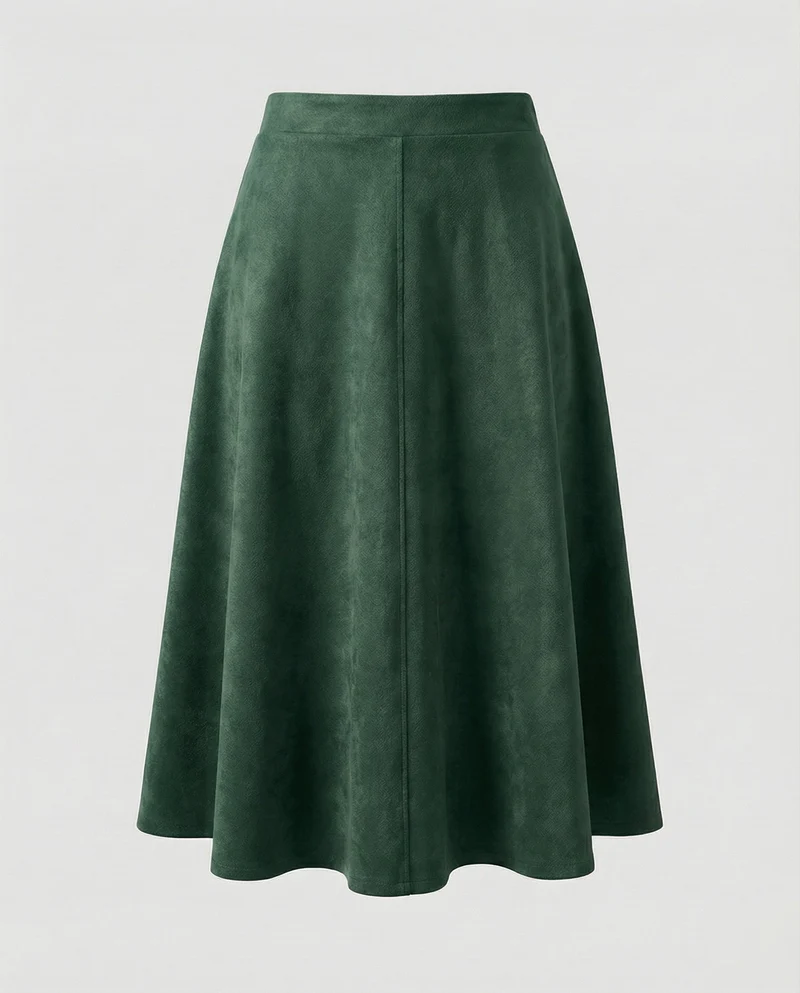 Damen Klassische Mittige Ziernaht Veloursimitat Midirock