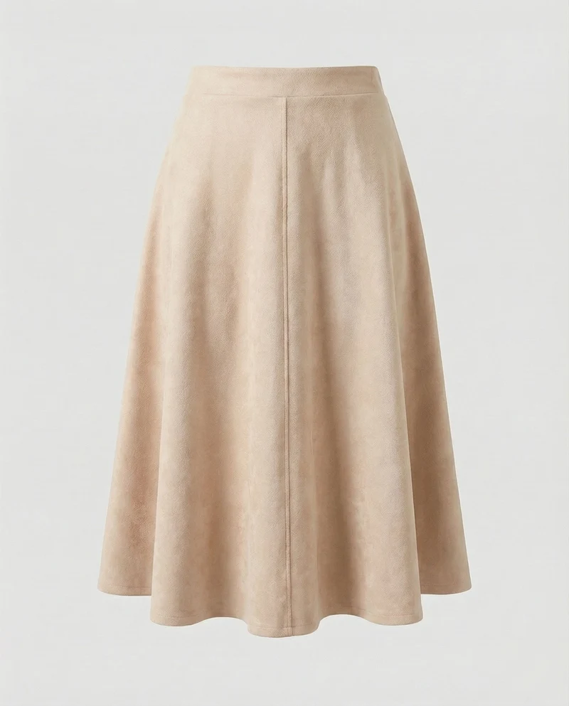 Damen Klassische Mittige Ziernaht Veloursimitat Midirock